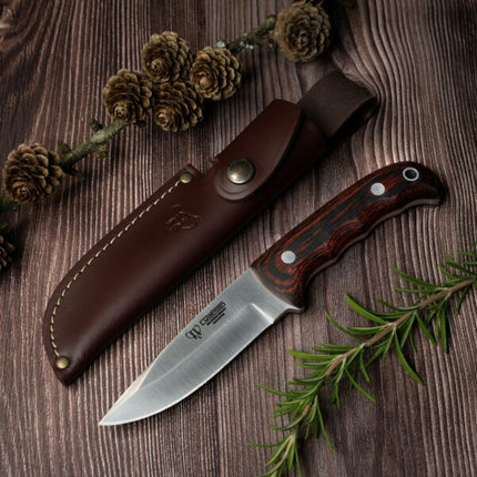 CUDEMAN - SKINNER 11CM DROP POINT BLADE, ROSE WOOD HANDLE W/SHEATH (147-R)