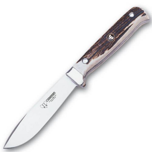 CUDEMAN - DROP POINT 11.5CM VANDIUM BLADE, POLISHED DEER ANTLER HANDLE, W/SHEATH (228-C)