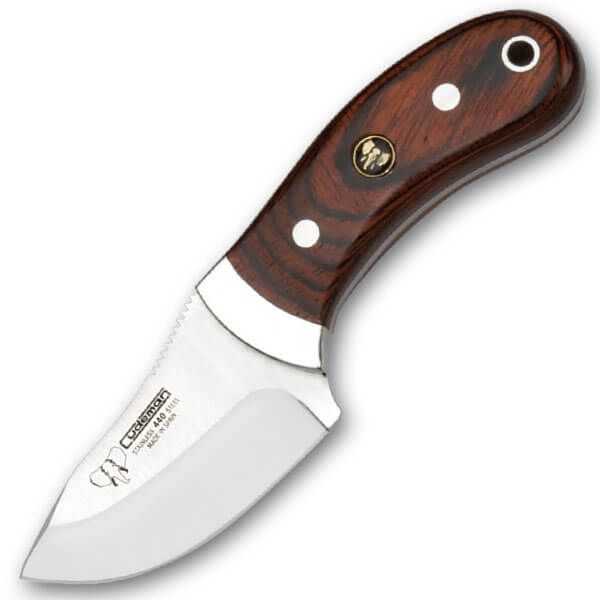 CUDEMAN - SKINNER 7CM MOUSE STYLE, ROSE WOOD HANDLE W/SHEATH (288-R)