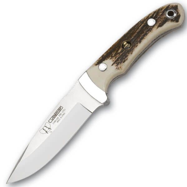 CUDEMAN - SKINNER 11CM DROP POINT BLADE, POLISHED DEER ANTLER HANDLE W/SHEATH (290-C)