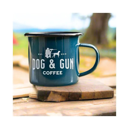 DOG AND GUN COFFEE ENAMEL MUGS