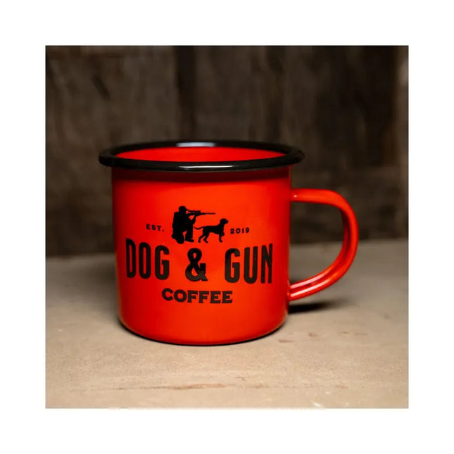 DOG AND GUN COFFEE ENAMEL MUGS