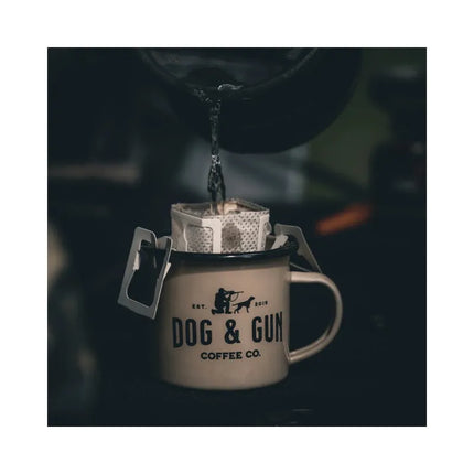 DOG AND GUN COFFEE ENAMEL MUGS