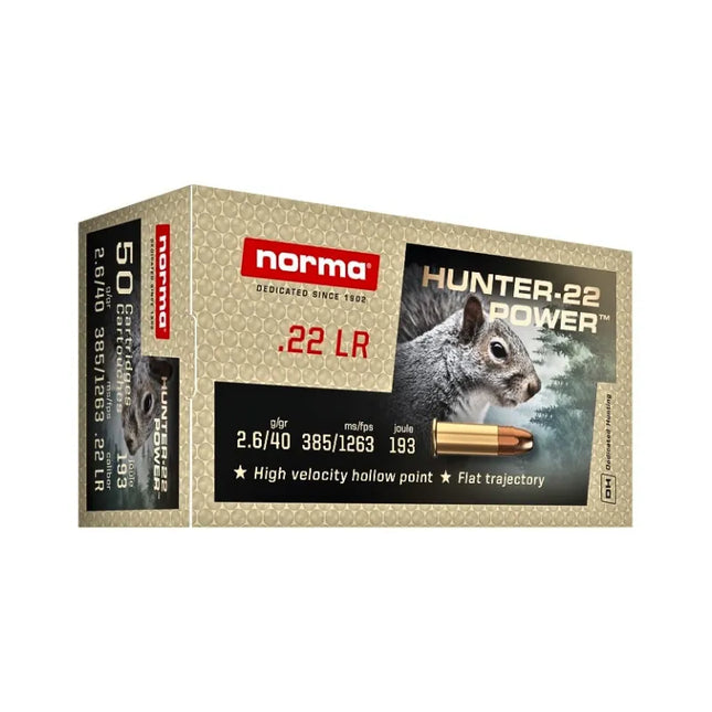 NORMA  22LR HUNTER 22POWER 40GR HIGH VELOCITY HP 50 PACK